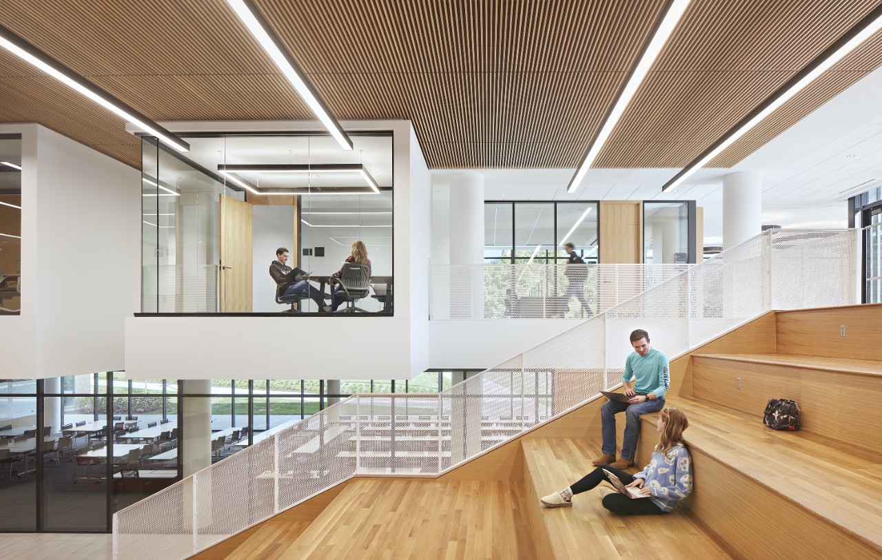 Students relaxing on the social stairs