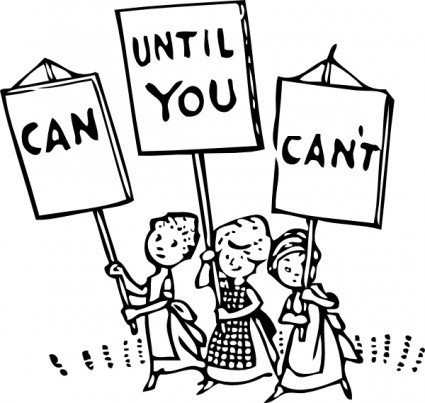 Three women holding picket signs that say Can Until You Can't